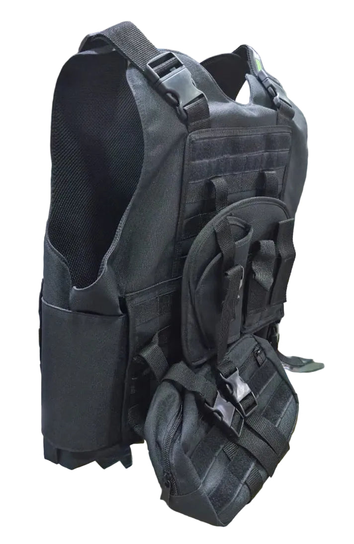 CHALECO TÁCTICO MOLLE PORTA PLACA CON 3 ACCESORIOS