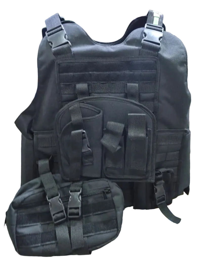 CHALECO TÁCTICO MOLLE PORTA PLACA CON 3 ACCESORIOS